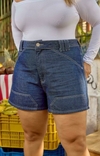 Short Bruna Plus Azul escuro Cintura Alta Com Bolso Short Feminino