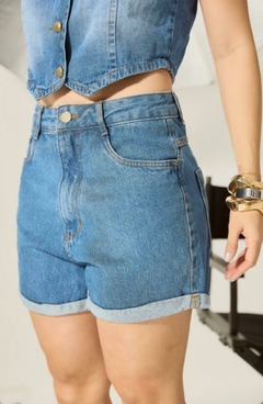Short Mari Azul médio Short Jeans Cintura Alta Short Com Bolso