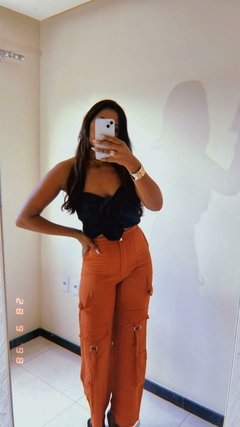 Calça Pantalona Cargo Premium Feminina Tecido Alfaiataria Marrom