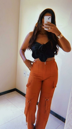 Imagem do Calça Pantalona Cargo Premium Feminina Tecido Alfaiataria Marrom