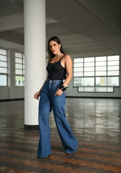 Calça Jeans Pantalona Feminina Cintura Alta Lavagem Azul Moderna CALÇA CAMILA - FlorFlor Moda Feminina