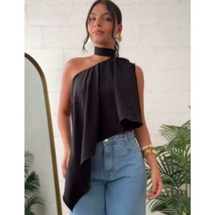 Blusa de Bico Feminina Choker Assimétrica Sem Mangas