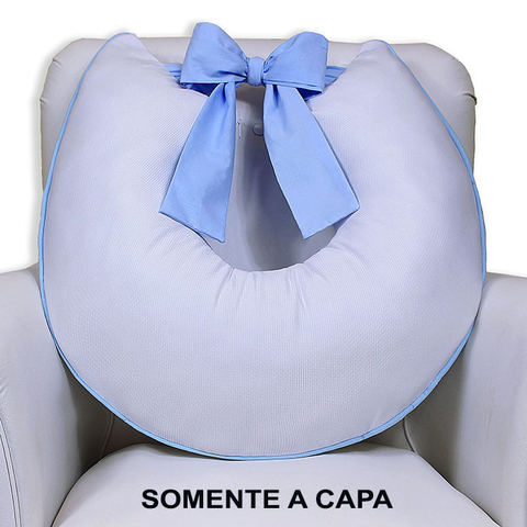 Capa de Almofada Amamentação Piquet com Laço - Branco Com Azul