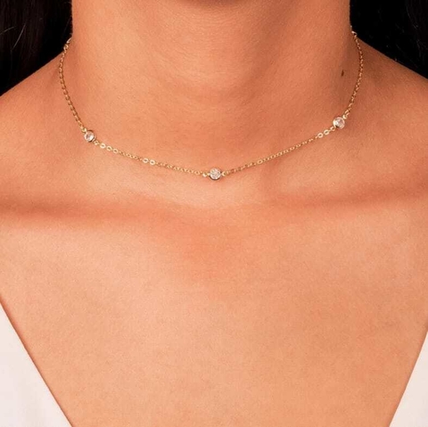 Choker Com Zircônias Banho de Ouro 18K