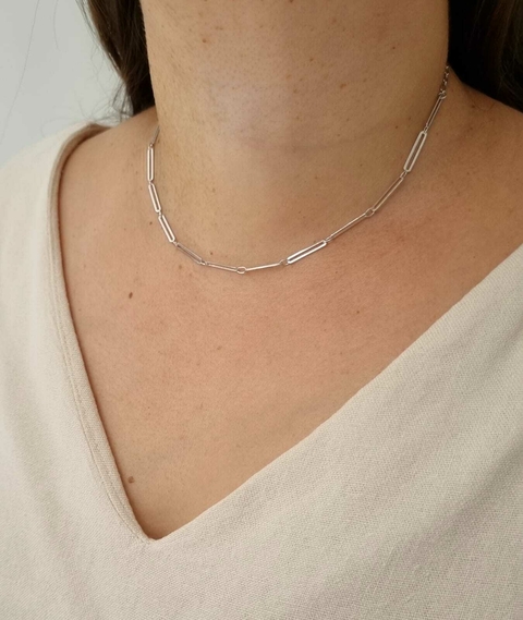 Choker Elos no Banho de Ródio Branco