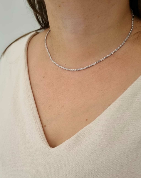 Choker Cordão Baiano 2mm Banho de Ródio Branco