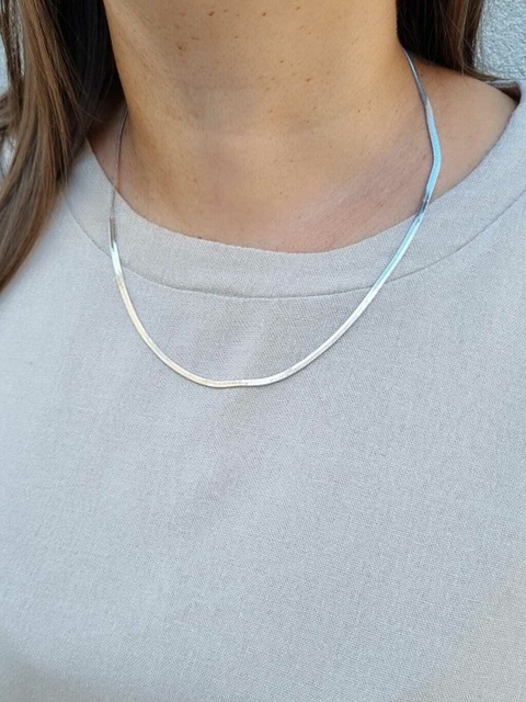 Colar Fita 4mm Banho de Ródio Branco