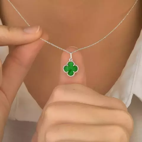 Gargantilha Trevo Resina Verde Prata 925