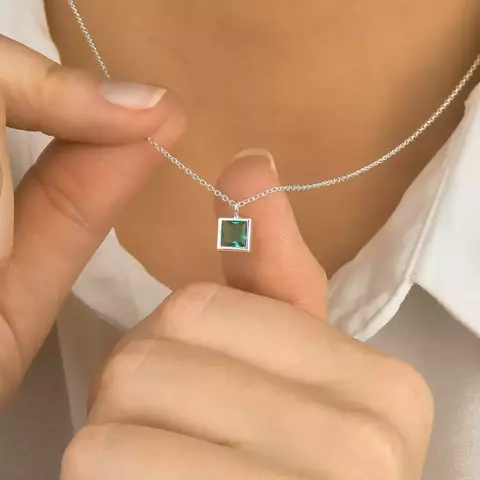 Gargantilha Ponto de Luz Quadrada Turmalina Prata 925