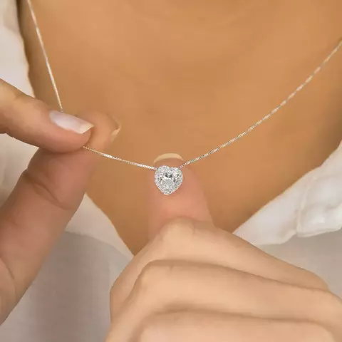 Gargantilha Coração Cristal Cravejado Prata 925