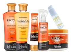 Combo 1 Keratotal Shampoo x 270 ml + 1 Keratotal Acondicionador x 270 ml + 1 Keratotal Serum sin Enjuague Recarga de Keratina Pomo x 120 g + 1 Keratotal Fluido Termoprotector x 125 ml + 1 Keratotal Mascarilla (recarga de Keratina) con Enjuague x 500 g + 1 Keratotal Reparador de Puntas Brillo Diamante x 30 ml - Bellíssima