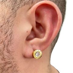 Brinco Redondo Romano Pedra de Zircônia (Banho Ouro 24k) - loja online