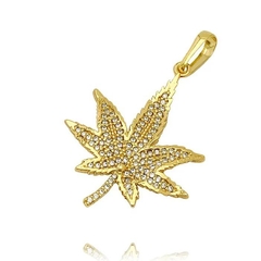 Pingente Cannabis Cravejado (3,8cmX3,1cm) (Banho Ouro 24k) na internet