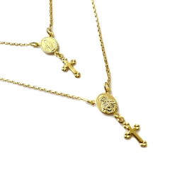 Escapulário Sagrado Coração e Nossa Senhora Aparecida 60cm Veneziana (Banho Ouro 18k) - ShiromaJoias