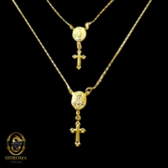 Escapulário Sagrado Coração e Nossa Senhora Aparecida 60cm Veneziana (Banho Ouro 18k)