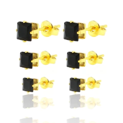 Trio Brincos Quadrado de Zircônia Preto (Banho Ouro 24k) na internet