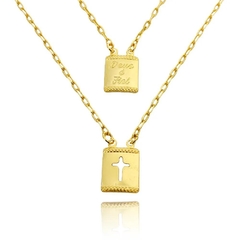 Escapulário Cruz e Deus é Fiel 2mm 70cm (Carrier Diamantada) (Banho Ouro 24k) na internet