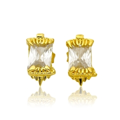 Brinco Presa de Tigre em Zircônia Branca (6mmX11mm) (Banho Ouro 24k) - comprar online