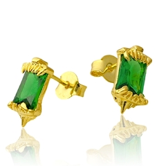 Brinco Presa de Tigre em Zircônia Verde (6mmX11mm) (Banho Ouro 24k) na internet