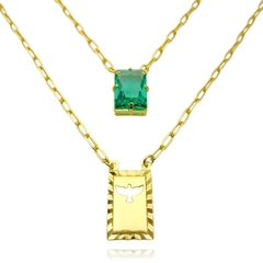 Escapulário Retangulo Espírito Santo Pedra Verde Carrier Diamantada 3mm 70cm (10,3g) (Banho Ouro 24k) - loja online