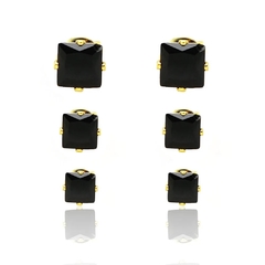 Trio Brincos Quadrado de Zircônia Preto (Banho Ouro 24k) - comprar online