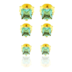 Trio Brincos Quadrado de Zircônia Verde (Banho Ouro 24k) na internet
