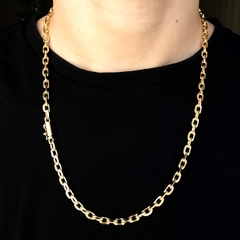 Corrente Carrier Cadeado 5mm 60cm (Fecho Canhão) (34g) (Banho Ouro 24k)