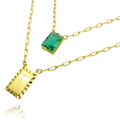 Escapulário Retangulo Espírito Santo Pedra Verde Carrier Diamantada 3mm 70cm (10,3g) (Banho Ouro 24k) na internet