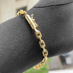 Pulseira Carrier Cadeado 5mm (Fecho Canhão) (14g) (Banho Ouro 24k) - comprar online