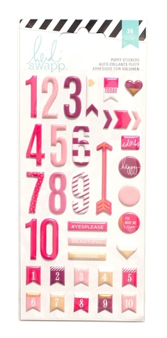 Stickers puffy number pink 36pc