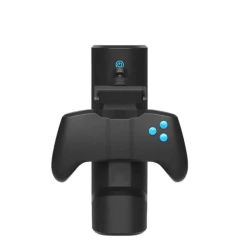 Masturbador automático preto com joystick e suporte para celular, com botões azuis de controle