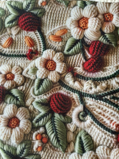 cereja e flores bordado 3D