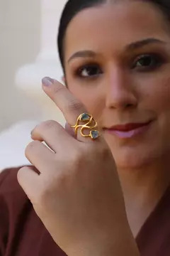Anel Caminhos Fluorita Verde Dourado - Amo Carola