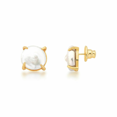 Brinco Rustic Pearl 10 Mm - Dourado Perola Branca