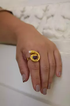 Anel Ciclo Ametista Pérola Dourado