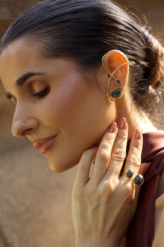BRINCO EAR CUFF ENERGIA 2 EM 1 JASPE VERDE na internet