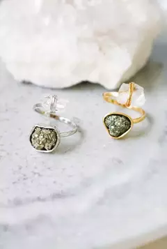 Anel Duo Cristal Pirita Prateado