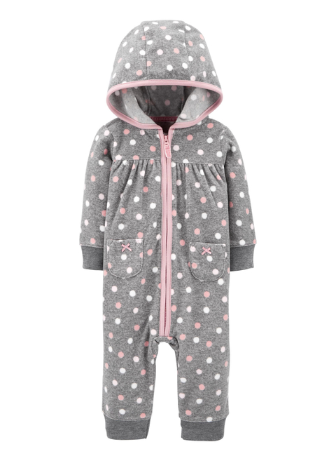 Carter's - Macacão Fleece Com Capuz - Poá Cinza