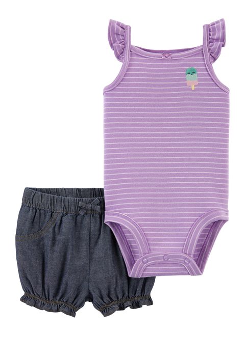 Carter's - Conjunto 2 Peças - Shorts e Body Regata Lilás - Sorvetinho
