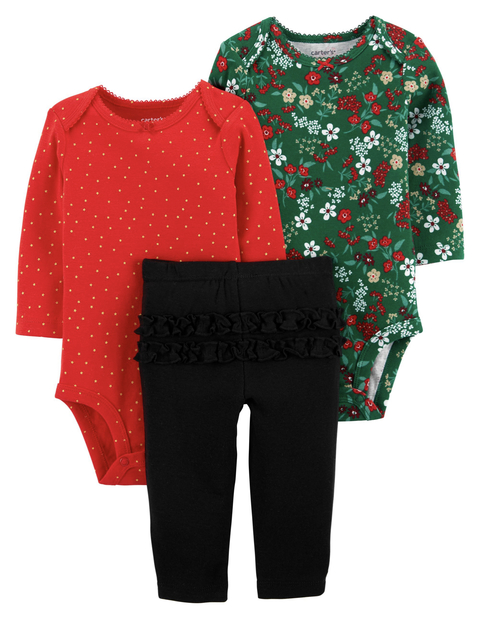 Carter's - Conjunto 3 Peças - Floral Verde e Vermelho