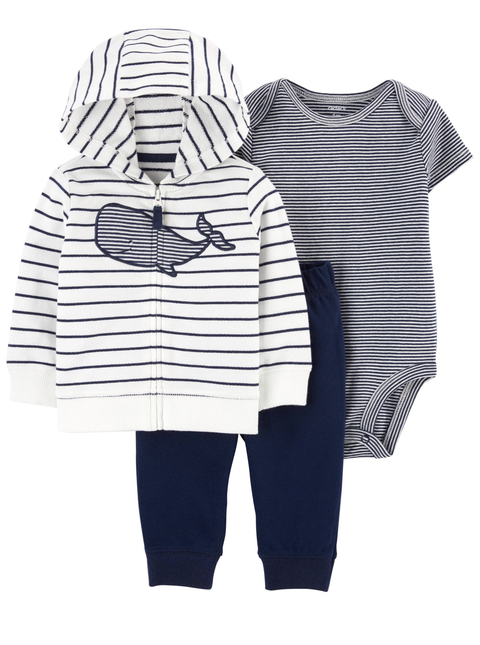 Carter's - Conjunto 3 Peças Branco Listrado - Baleia Azul