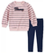 Tommy Hilfiger - Conjunto 2 peças - Legging Marinho + Moletom Rosa Listras Marinho
