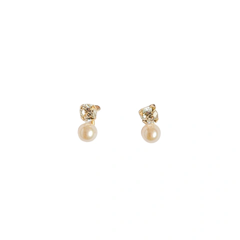 Brinco infantil em ouro 10k com zircônia transparente e pérola (034vc)
