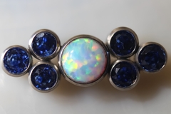 Labret Titânio Opala Branca Zircônia Azul (Orelha) - Galaxy Piercings