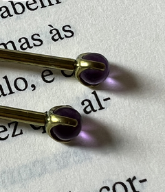 Par Piercing Mamilo Titânio Ametistas Naturais (Anodizado Gold) - Galaxy Piercings