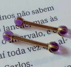Par Piercing Mamilo Titânio Ametistas Naturais (Anodizado Gold)
