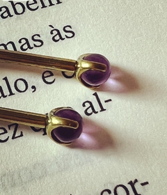 Par Piercing Mamilo Titânio Ametistas Naturais (Anodizado Gold) - loja online