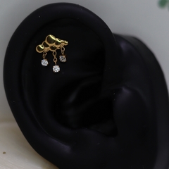 Labret Nuvem PVD Gold Pingente Zircônia (Piercing Flat | Scapha)