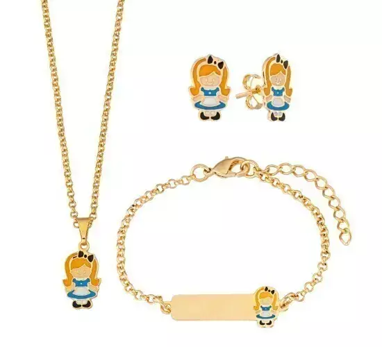 CONJUNTO INFANTIL PERSONAGENS BRINCO + COLAR + PULSEIRA COM NOME