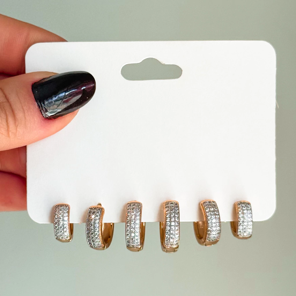 Trio argolinhas grossinhas cravejadas